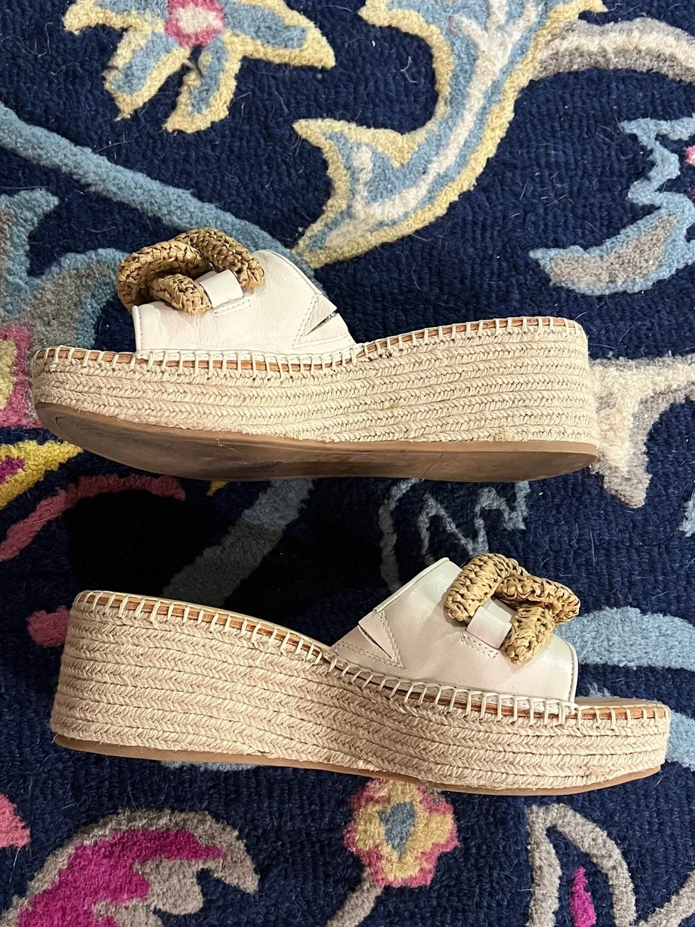 Dolce Vita Cream Raffia Chain Slide Mules